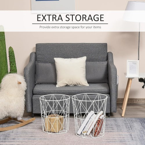 Set of 2 Nesting End Tables with Metal Storage Basket, Round Side Coffee Tables for Home, Living Room, Bedroom Set of 2 Nesting End Tables with Metal Storage Basket, Round Side Coffee Tables for Home, Living Room, Bedroom